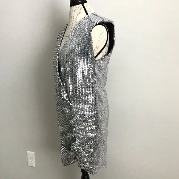 ZARA Draped Silver Sequin Dress - Picture 10 of 16